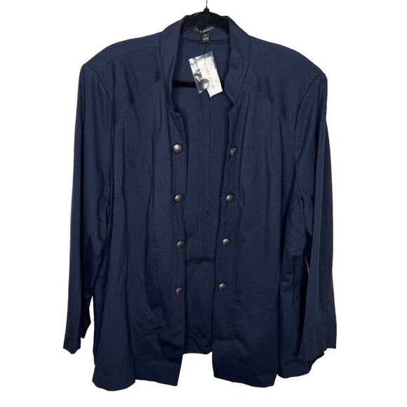 LANE BRYANT / navy blue military style open front blazer jacket / 28 - Picture 1 of 6